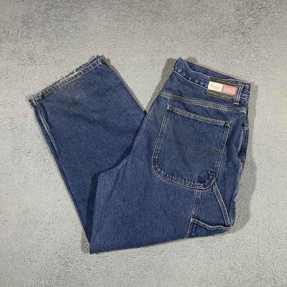 VTG Tommy Hilfiger Baggy Blue Jeans 40x30 Y2K Wide Leg Carpenter Skater #3722